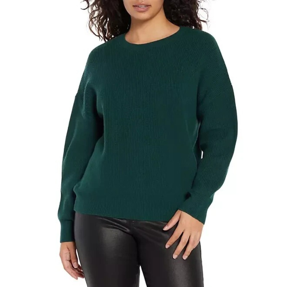 Express Womens Relaxed Rib Knit Crew Neck Sweater Junebug Green XL